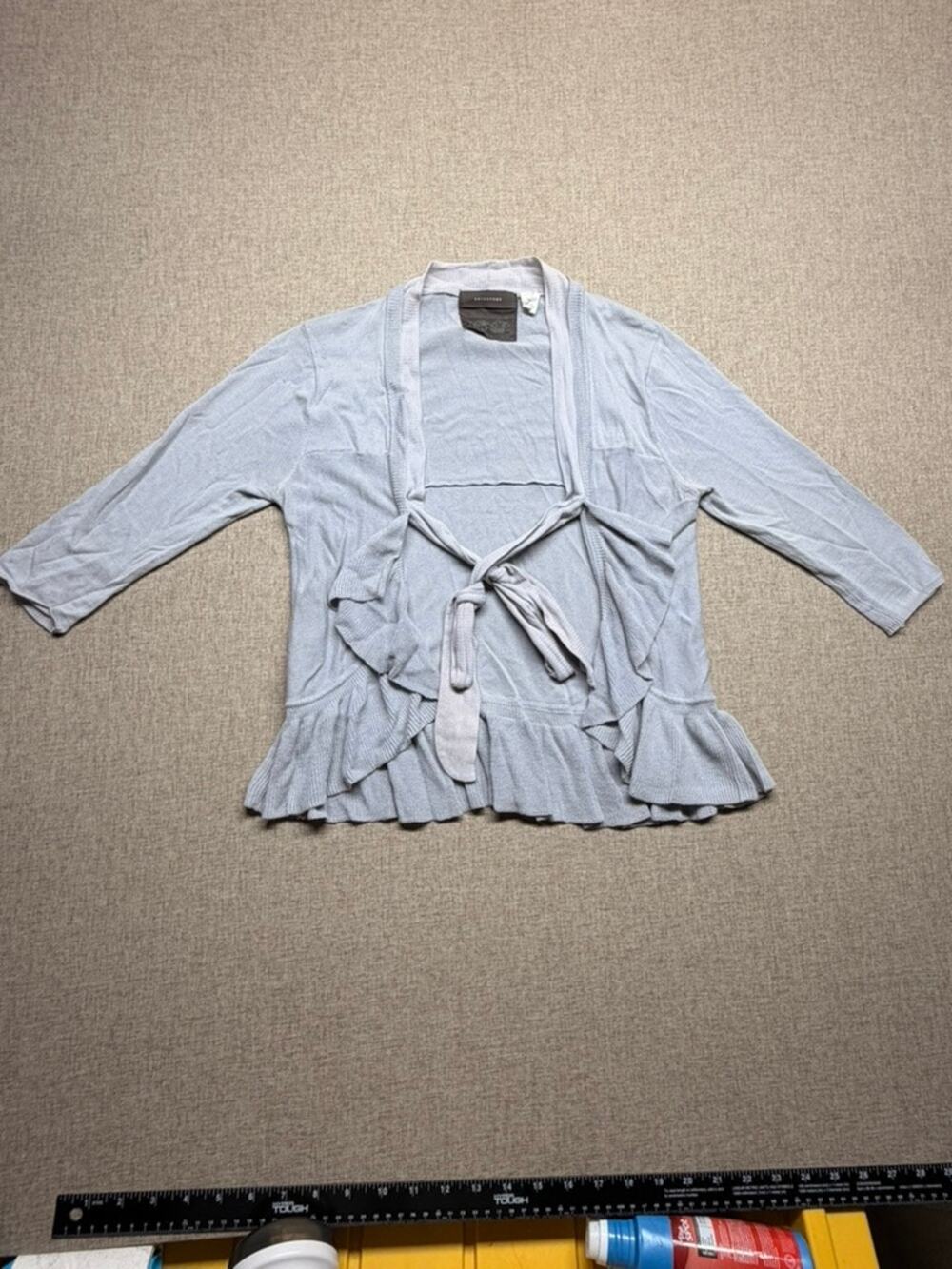 Anthropologie Guinevere Periwinkle Blue Lightweight Ruffle Tie Front Cardigan